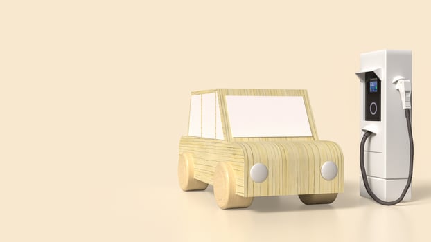 The wood car and ev station for technology concept 3d rendering. photo