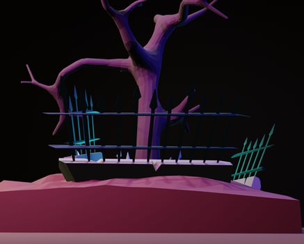 3D design dry tree and fence photo