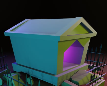 3D design fence and haunted house photo