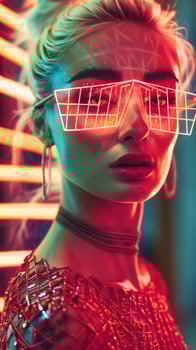 Futuristic Fashion Portrait of a Stylish Woman with Vibrant Neon Lighting photo