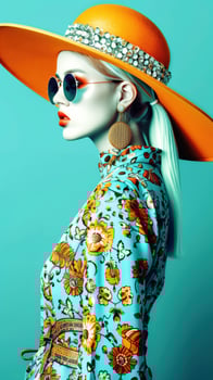 Fashionable Woman in Vibrant Floral Attire and Accessories Posing Stylishly photo