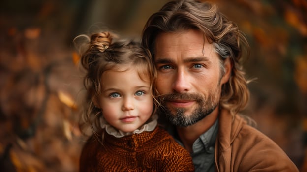 Father and Daughter Bonding Outdoors in Autumn Season photo
