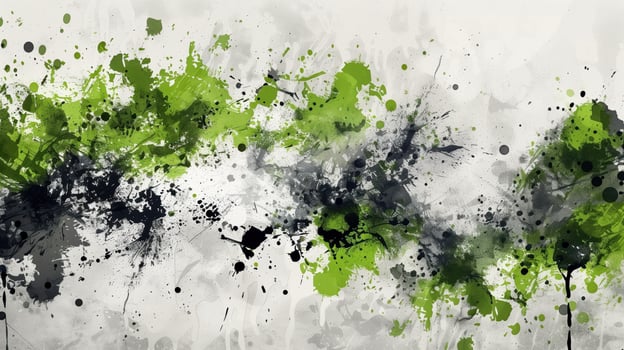 Abstract Grunge Splatter Background with Green and Black Paint Splatters photo