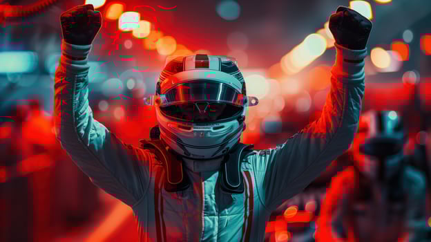 Formula 1 Driver Celebrates Victory After Winning the Race in Exciting Night Scene photo
