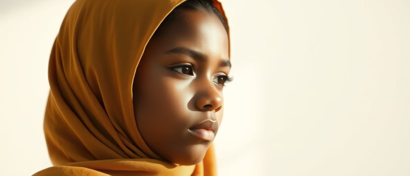 Young African American Girl Wearing a Mustard Yellow Hijab photo