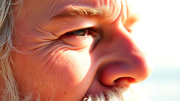 Close Up of a Senior Man's Eye and Nose with Sunlit Skin photo