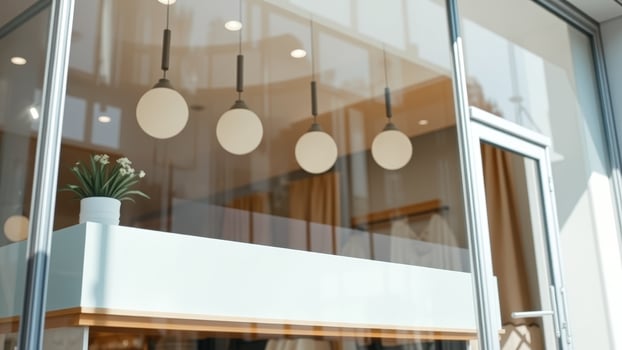 Blank Sign Above Modern Store Entrance photo