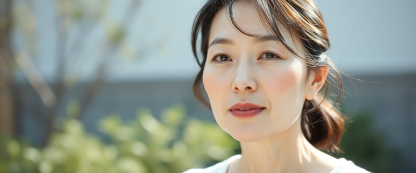 Close-up portrait of a young woman with brown hair and beautiful eyes photo