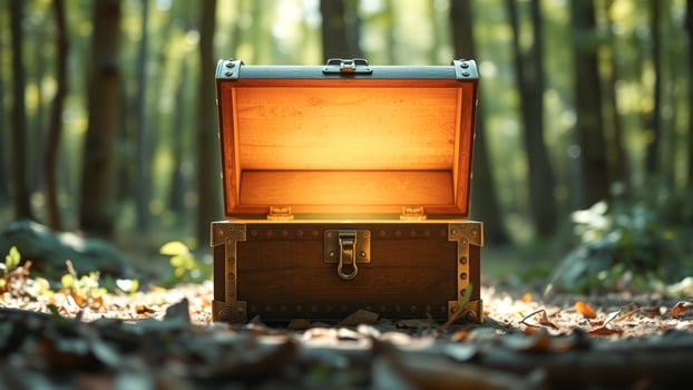 Open Treasure Chest In Forest photo