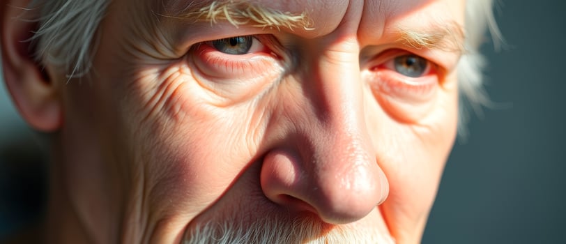 Close up of an elderly man's eye with sun glare photo