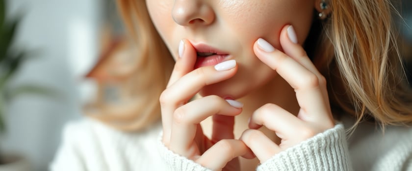 Closeup of a woman's hand touching her lips photo