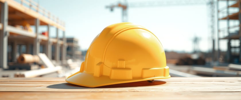 Construction Safety Hard Hat on Wooden Plank photo