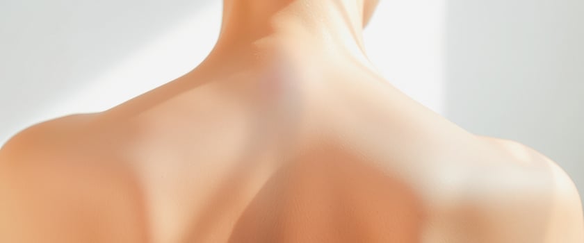 Closeup of a person's back with soft, glowing skin photo