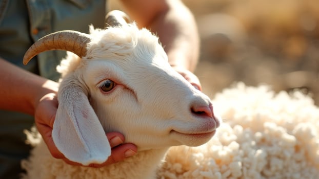 Close Up of a White Goat with Horns photo