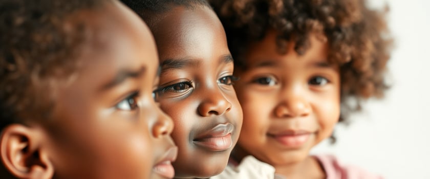 Three Children Looking Off To The Side photo