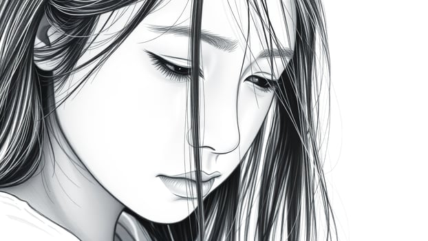 Pen and Ink Portrait of a Woman with Long Hair photo