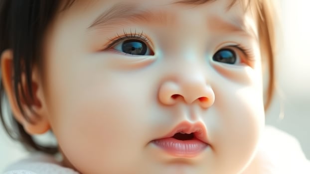 Portrait of a Baby Girl with Big Eyes and a Curious Expression photo