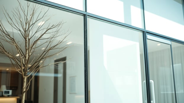 Minimalist Glass Door with a Tree Reflection photo