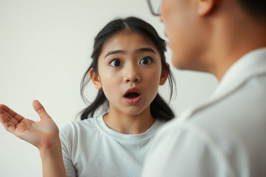 Surprised Little Girl Looking at Someone photo