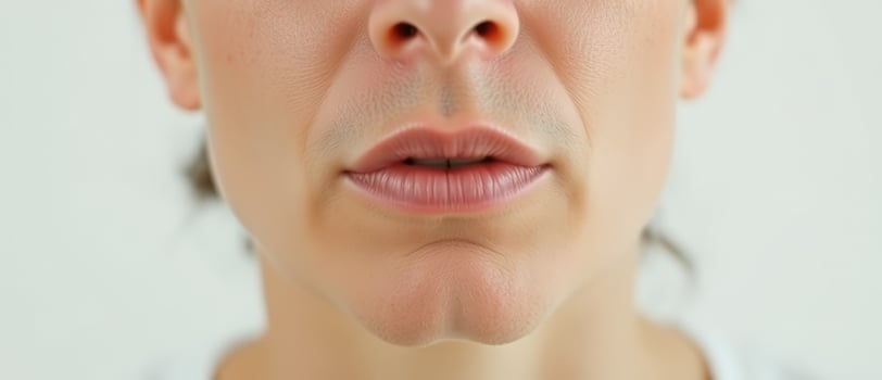 Close up of a woman's mouth with a small gap between her teeth photo