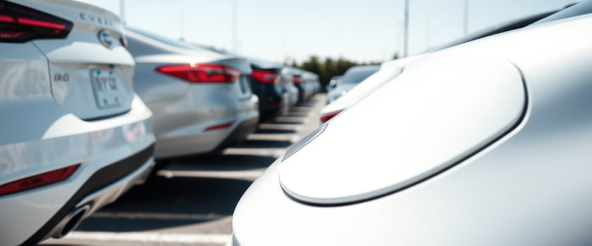 White Car Parked In Row Of Cars photo