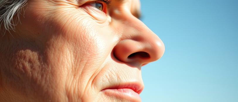 Closeup of Senior Woman's Face Looking Up photo
