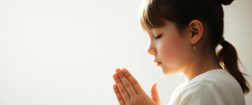 Young girl praying with hands clasped together photo