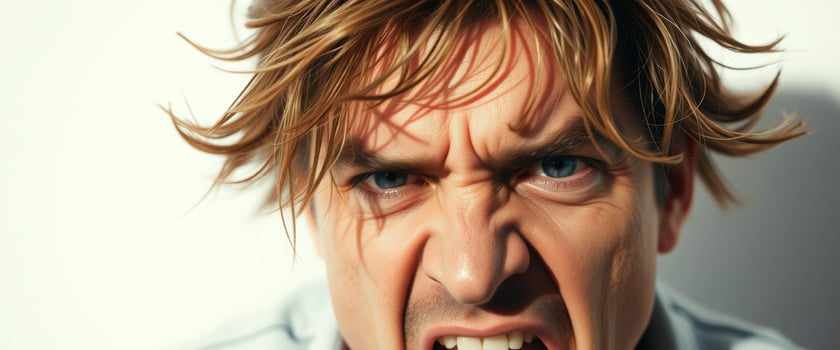 Closeup of a man's face with angry expression photo