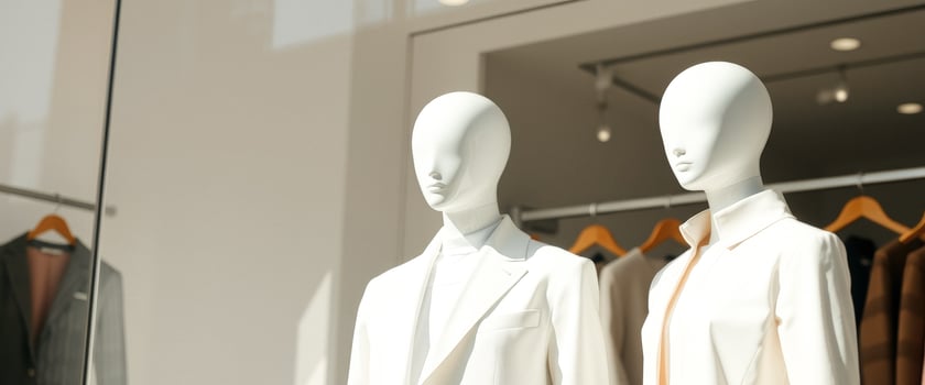 Mannequins Dressed in White Jackets in a Store Window photo
