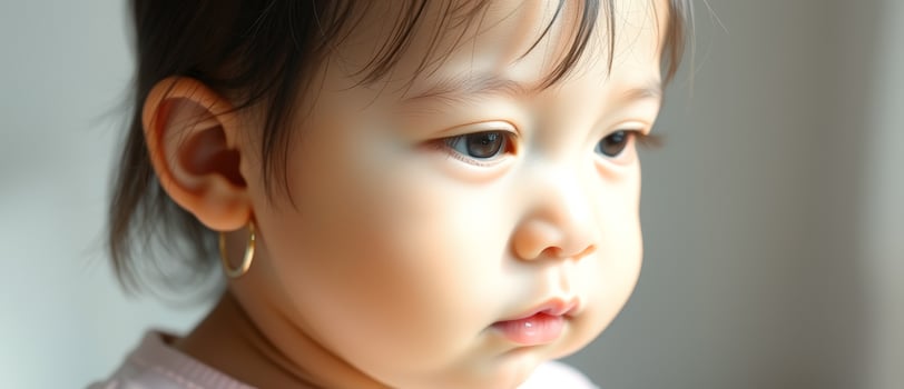 Close-up of a Little Girl's Face with Focused Eyes photo