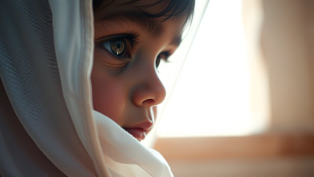 Young Girl Gazing Out Window with Veil photo