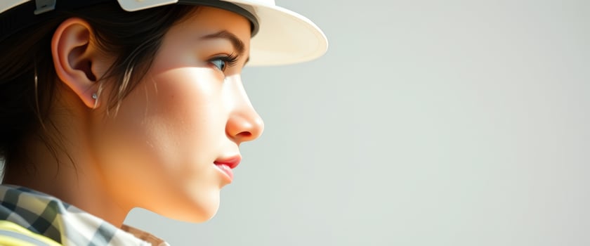 Woman In Hardhat Looking Off To The Side photo