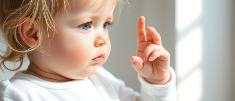 Portrait of a Curious Baby with Blue Eyes photo