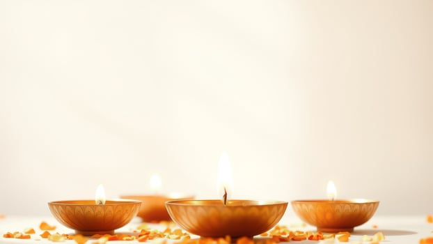 Golden Diyas with Flames and Petals photo