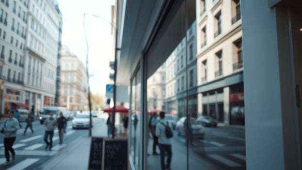 Blurred View of a City Street Through a Shop Window photo