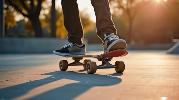 Skateboarding at sunset photo