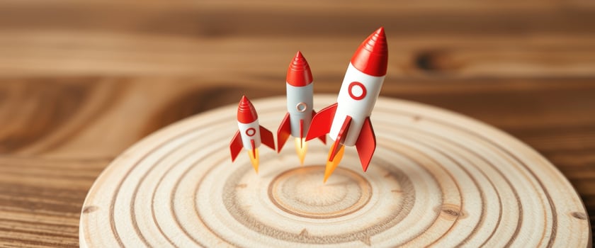 Three Rockets Launching Upwards on Wooden Target photo