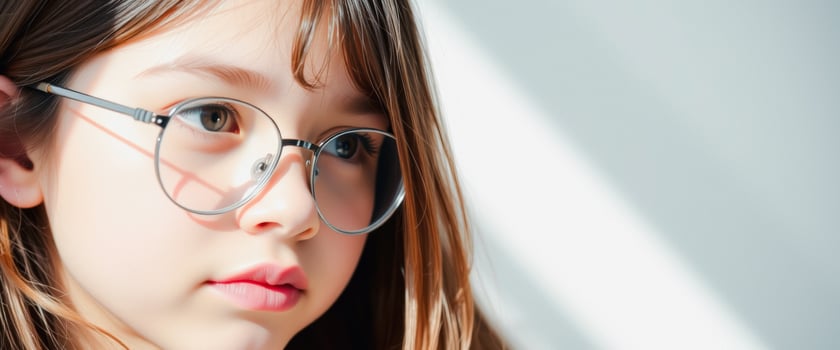 Young girl with glasses looking away photo