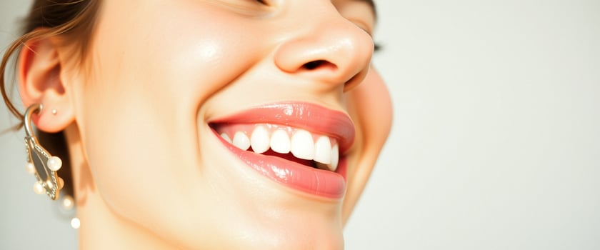Close-up of a woman's smile with perfect white teeth and pink lips photo