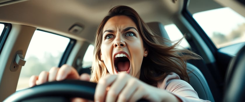 Woman screaming in a car photo