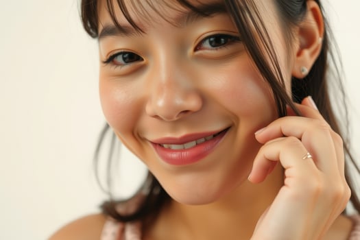 Closeup portrait of a beautiful young woman smiling photo