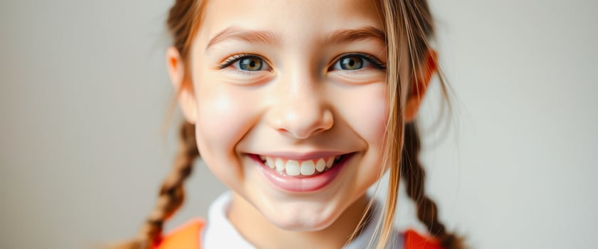 Portrait of a happy young girl with pigtails photo