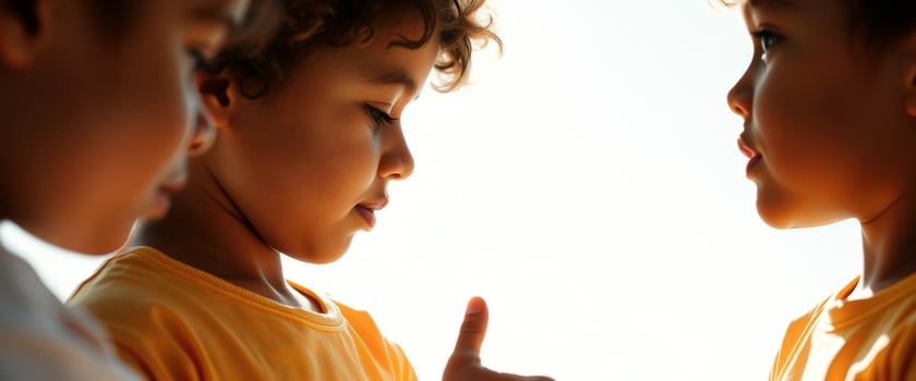 Two Young Boys Looking at Each Other photo