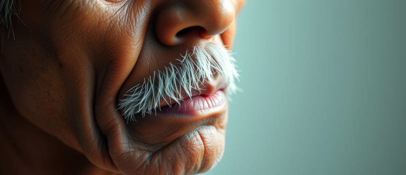 Close-up of a Senior Man's Face with a White Mustache photo