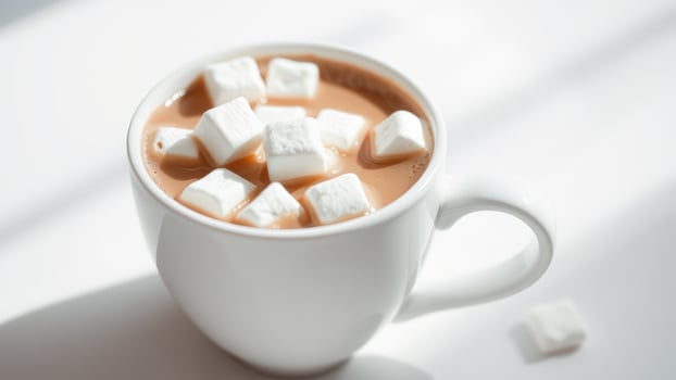 Close-up of a white mug with marshmallows in hot chocolate photo