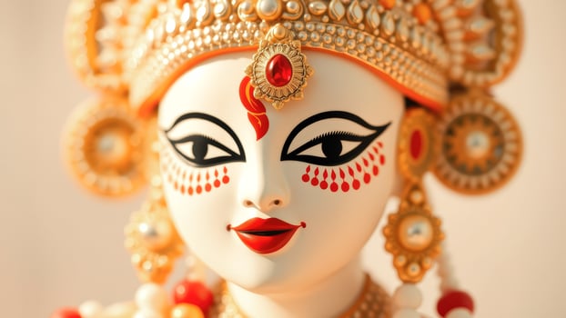 Close-up of a Hindu Deity with Elaborate Jewelry photo
