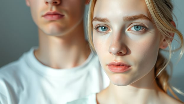 Close Up Portrait of a Young Couple with Blonde Hair photo