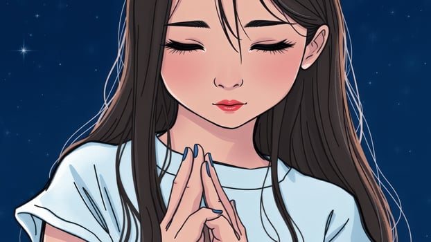 Anime Girl Praying Under the Stars photo