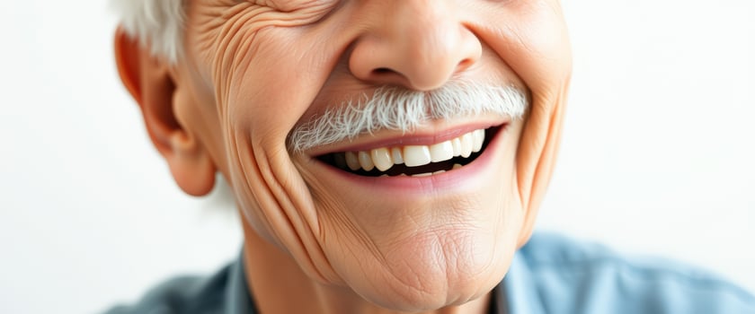 Close-up of a Smiling Senior Man with White Mustache photo