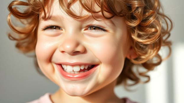 Happy Little Girl With Curly Hair Smiling photo